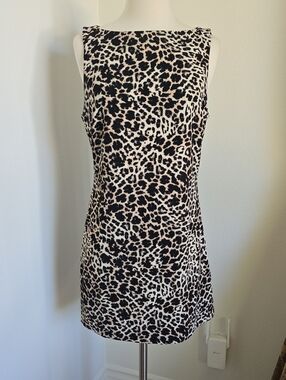 Open Edit Sleeveless Leopard Print Shift Dress - Black and Cream